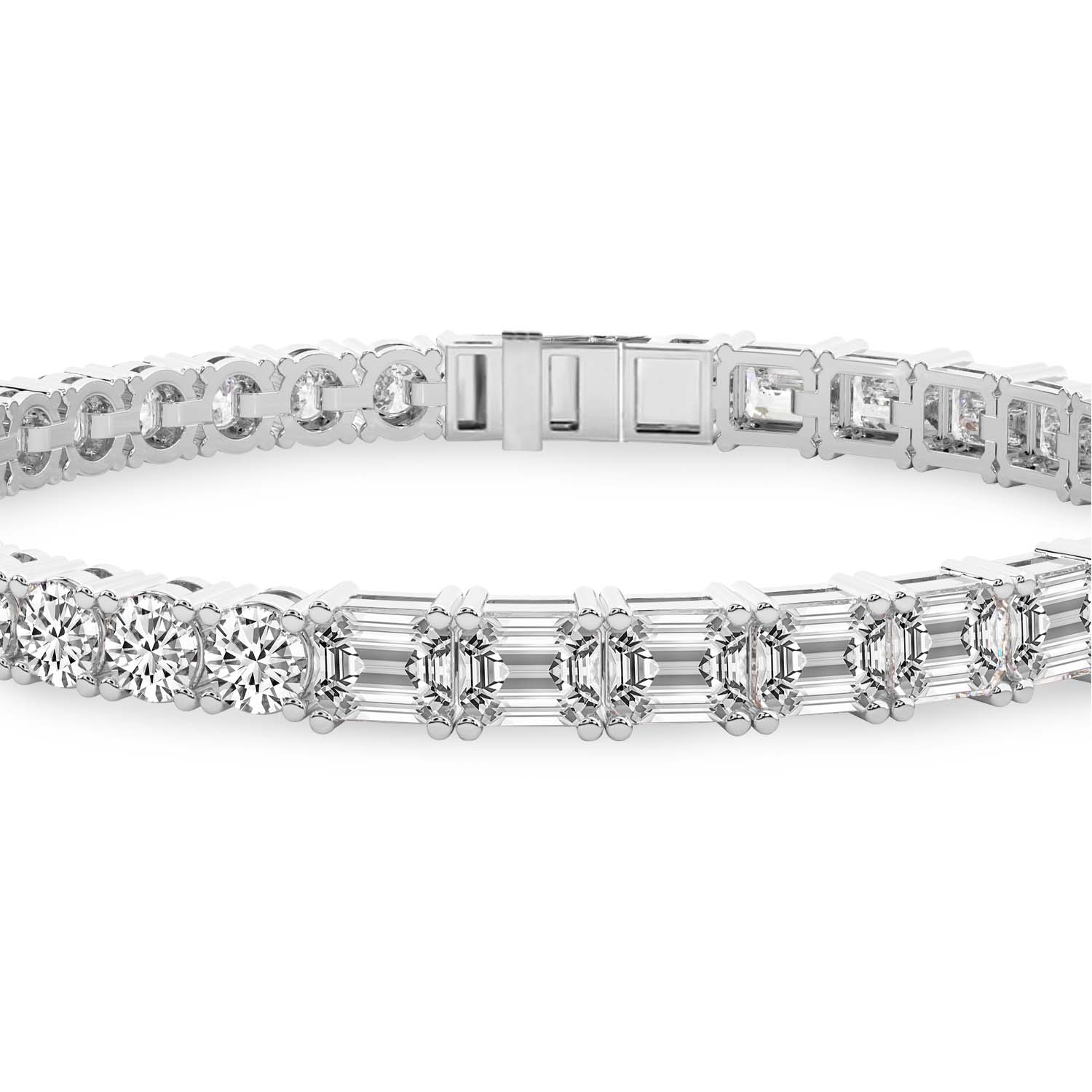 Clemencia Emerald and Round Lab Diamond Tennis Bracelet left view