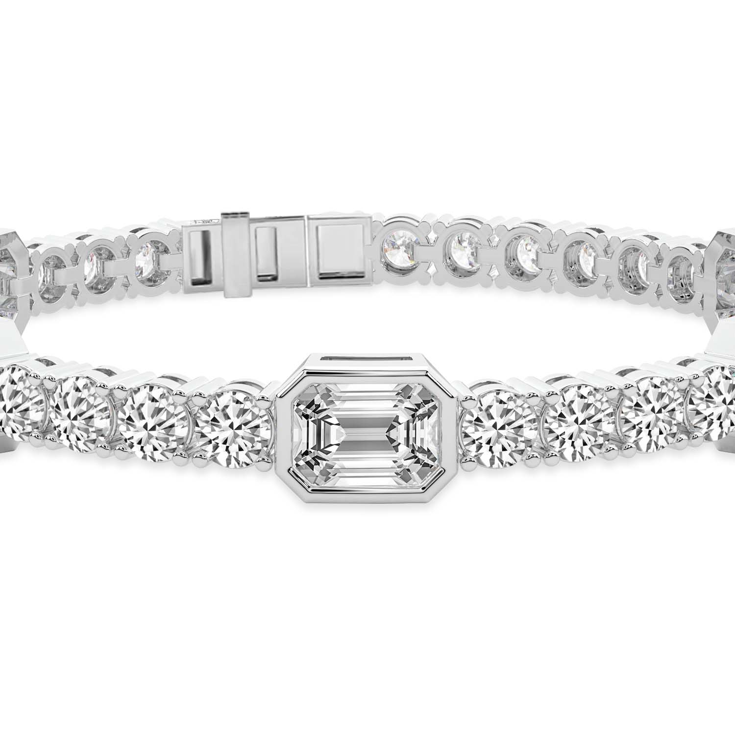 Gina Emerald and Round Lab Diamond Tennis Bracelet left view