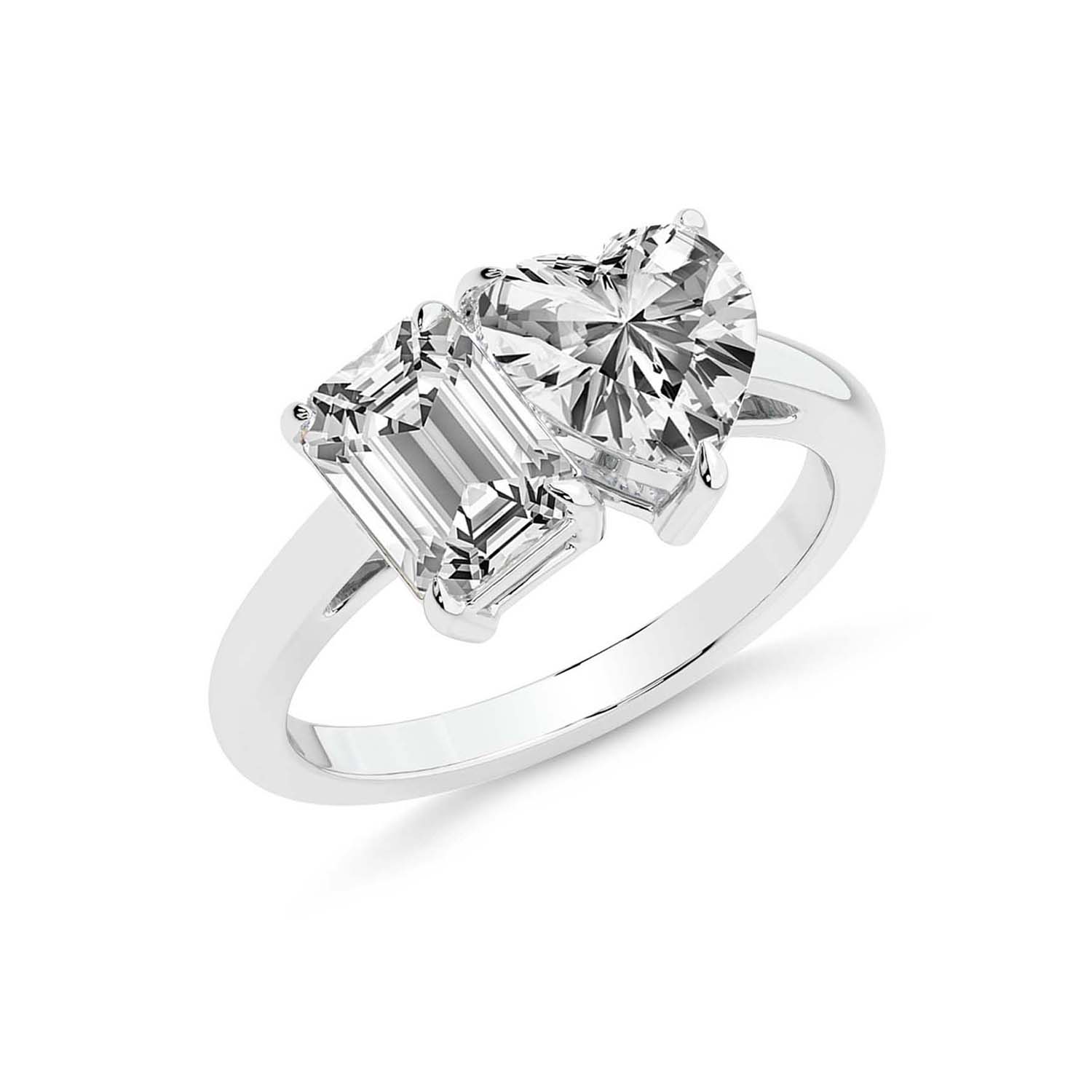 Lola Two Stone Heart and Emerald Toi Et Moi Lab Grown Diamond Ring left view